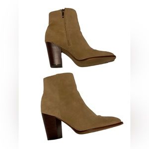 Sam Edelman Tan Ankle Boots Women’s Size 8 Suede Leather Block Heel Zip Comfort